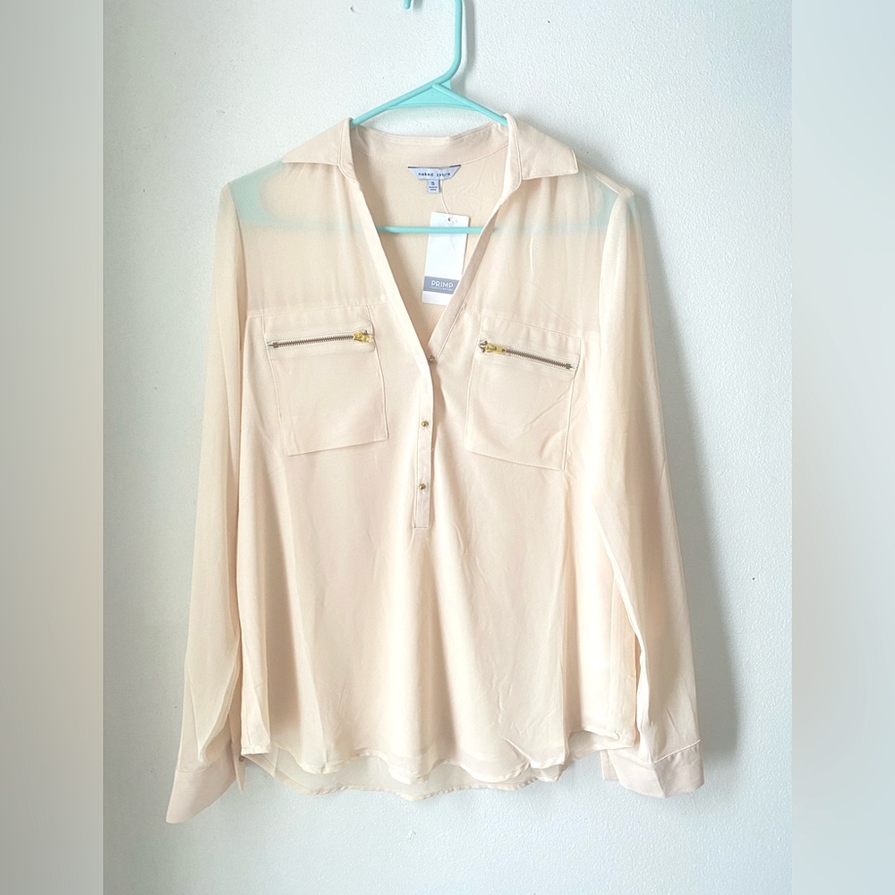 Long Sleeve Naked Zebra Blouse Cream NWT sleeves button into quarter sleeve